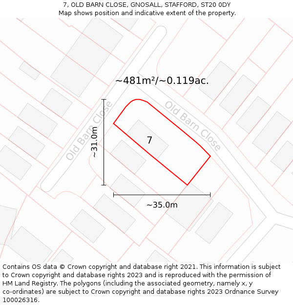 7, OLD BARN CLOSE, GNOSALL, STAFFORD, ST20 0DY: Plot and title map