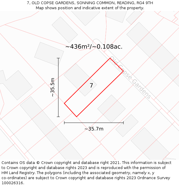 7, OLD COPSE GARDENS, SONNING COMMON, READING, RG4 9TH: Plot and title map