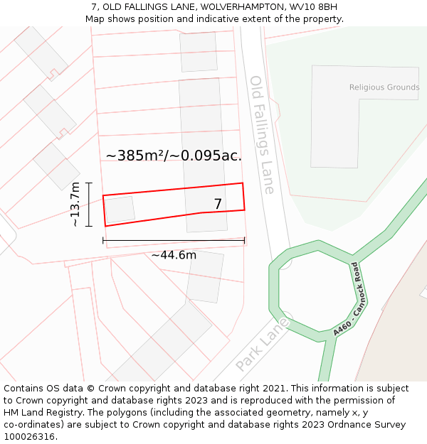 7, OLD FALLINGS LANE, WOLVERHAMPTON, WV10 8BH: Plot and title map