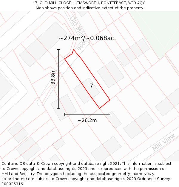 7, OLD MILL CLOSE, HEMSWORTH, PONTEFRACT, WF9 4QY: Plot and title map
