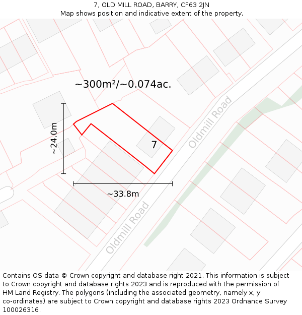 7, OLD MILL ROAD, BARRY, CF63 2JN: Plot and title map
