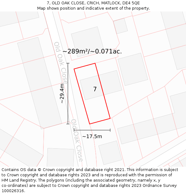 7, OLD OAK CLOSE, CRICH, MATLOCK, DE4 5QE: Plot and title map