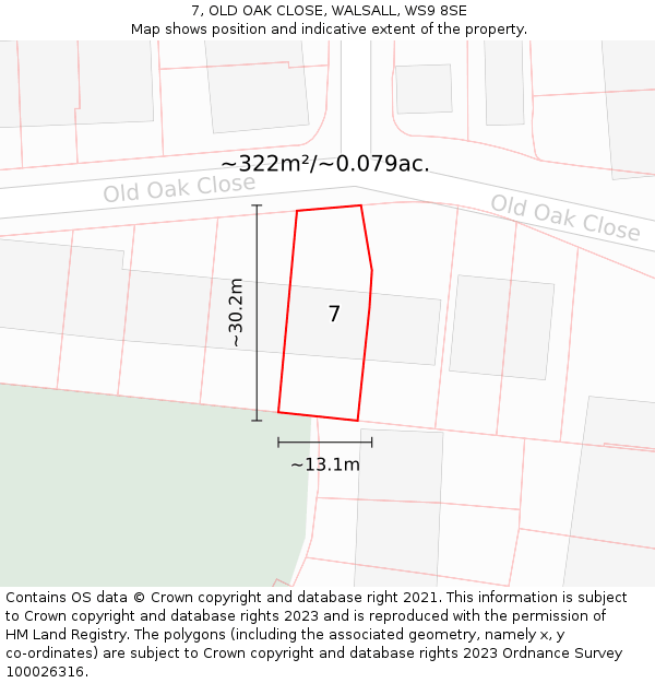 7, OLD OAK CLOSE, WALSALL, WS9 8SE: Plot and title map