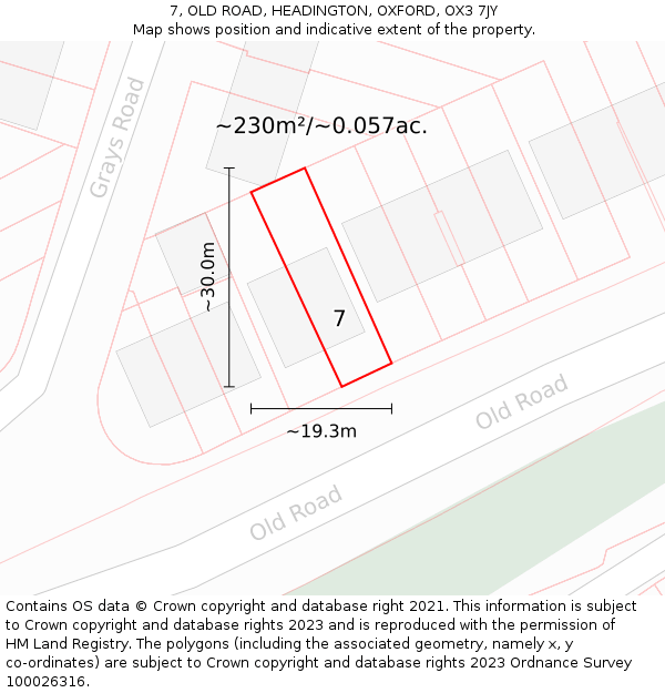 7, OLD ROAD, HEADINGTON, OXFORD, OX3 7JY: Plot and title map