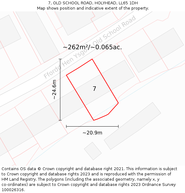 7, OLD SCHOOL ROAD, HOLYHEAD, LL65 1DH: Plot and title map