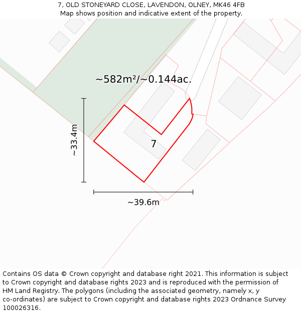 7, OLD STONEYARD CLOSE, LAVENDON, OLNEY, MK46 4FB: Plot and title map