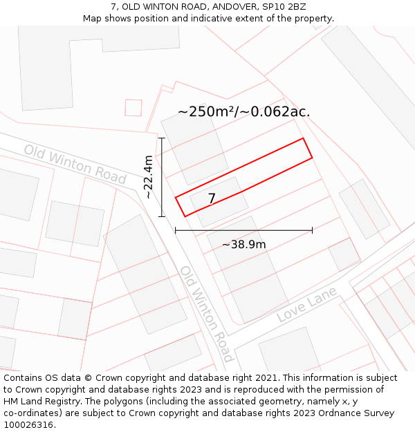 7, OLD WINTON ROAD, ANDOVER, SP10 2BZ: Plot and title map