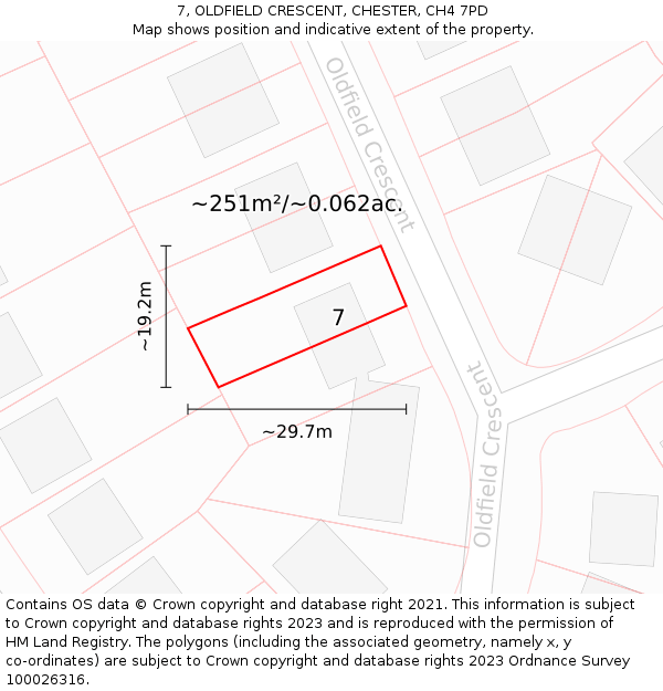 7, OLDFIELD CRESCENT, CHESTER, CH4 7PD: Plot and title map