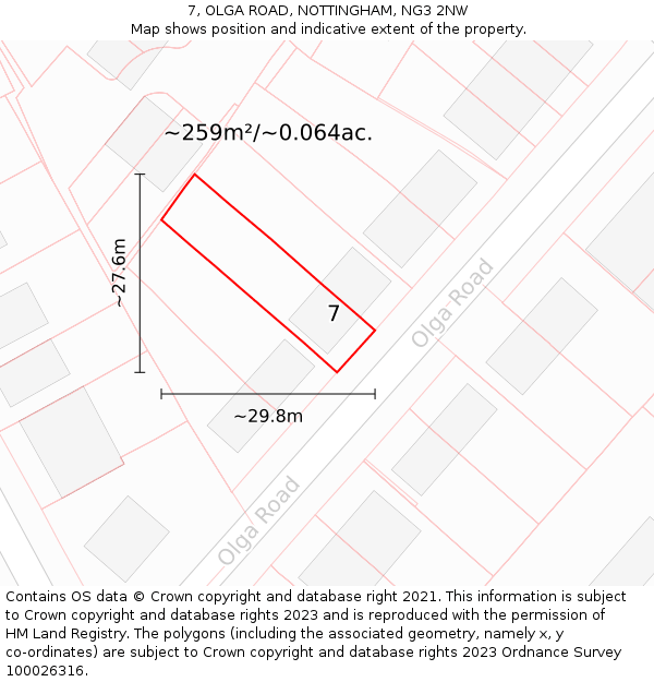 7, OLGA ROAD, NOTTINGHAM, NG3 2NW: Plot and title map
