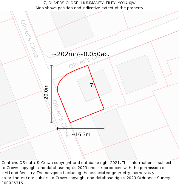 7, OLIVERS CLOSE, HUNMANBY, FILEY, YO14 0JW: Plot and title map