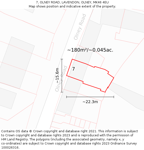 7, OLNEY ROAD, LAVENDON, OLNEY, MK46 4EU: Plot and title map