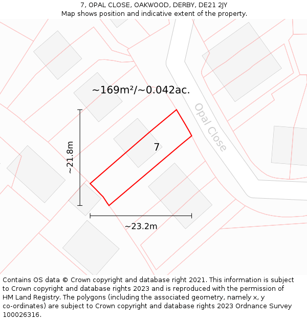 7, OPAL CLOSE, OAKWOOD, DERBY, DE21 2JY: Plot and title map