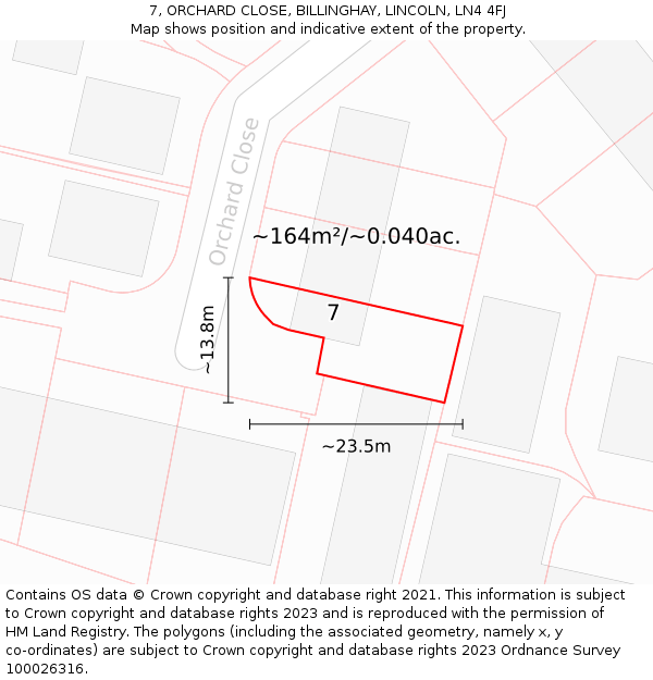 7, ORCHARD CLOSE, BILLINGHAY, LINCOLN, LN4 4FJ: Plot and title map