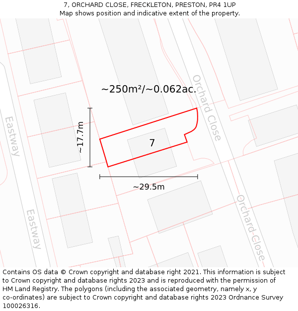 7, ORCHARD CLOSE, FRECKLETON, PRESTON, PR4 1UP: Plot and title map