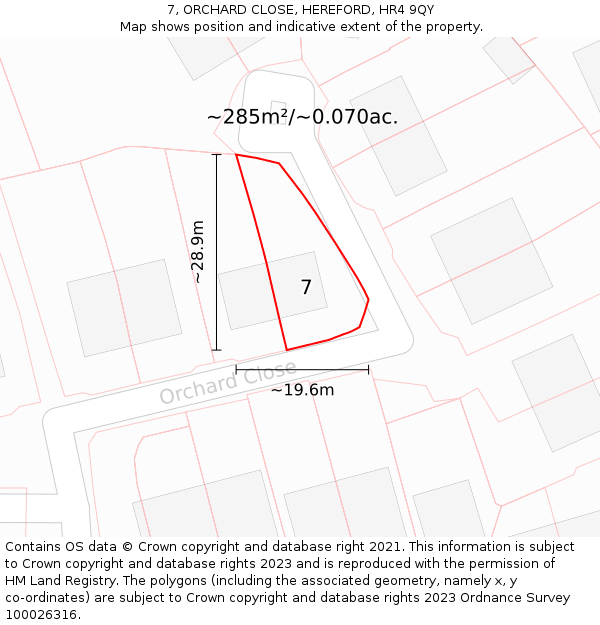 7, ORCHARD CLOSE, HEREFORD, HR4 9QY: Plot and title map