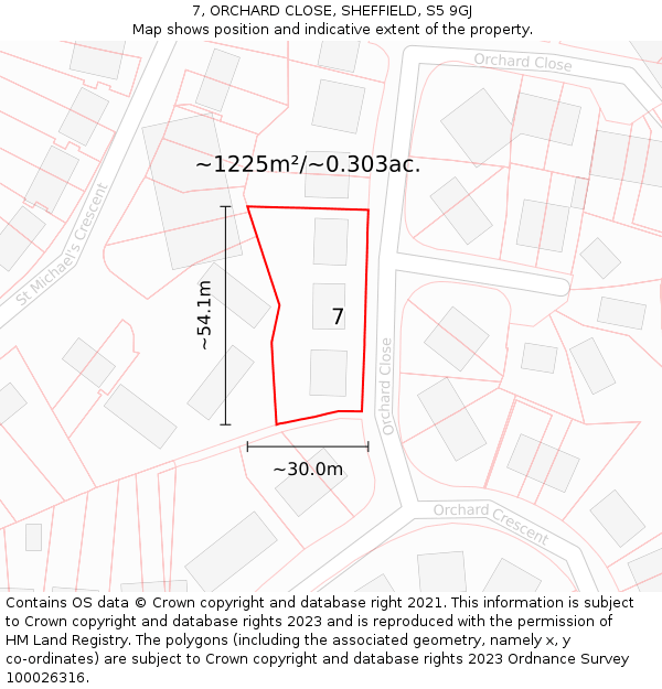 7, ORCHARD CLOSE, SHEFFIELD, S5 9GJ: Plot and title map
