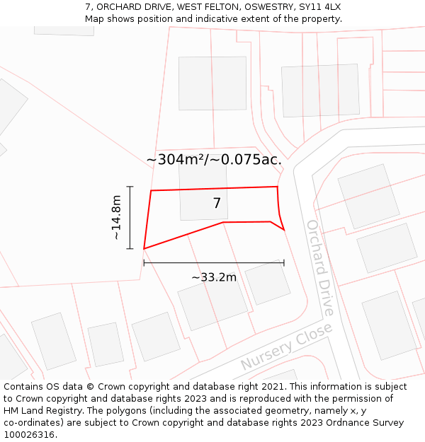 7, ORCHARD DRIVE, WEST FELTON, OSWESTRY, SY11 4LX: Plot and title map