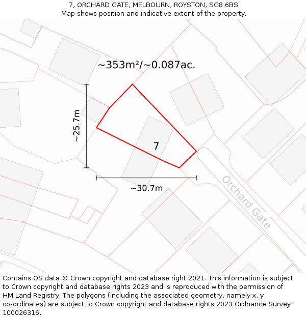 7, ORCHARD GATE, MELBOURN, ROYSTON, SG8 6BS: Plot and title map