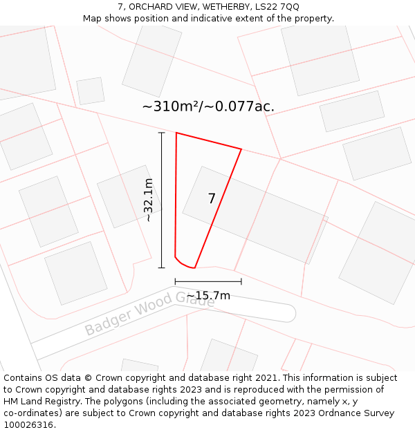 7, ORCHARD VIEW, WETHERBY, LS22 7QQ: Plot and title map