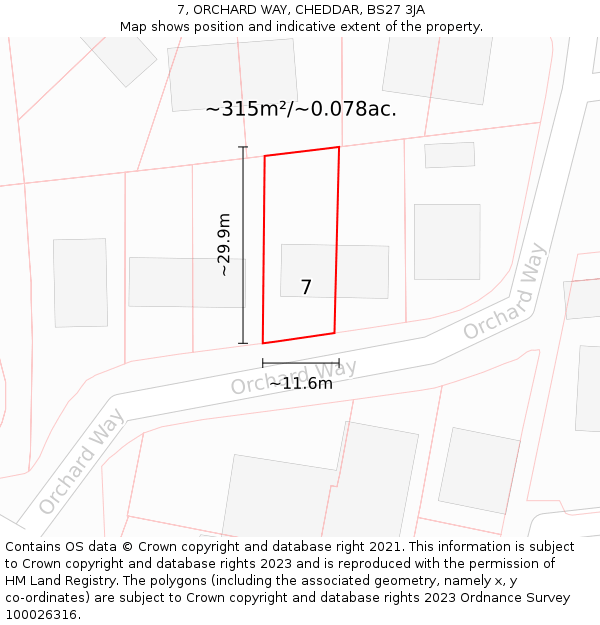 7, ORCHARD WAY, CHEDDAR, BS27 3JA: Plot and title map