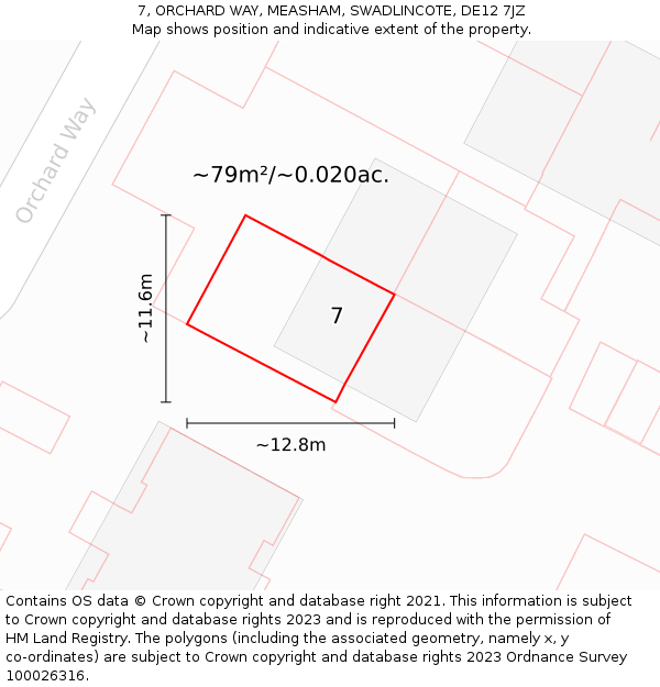 7, ORCHARD WAY, MEASHAM, SWADLINCOTE, DE12 7JZ: Plot and title map