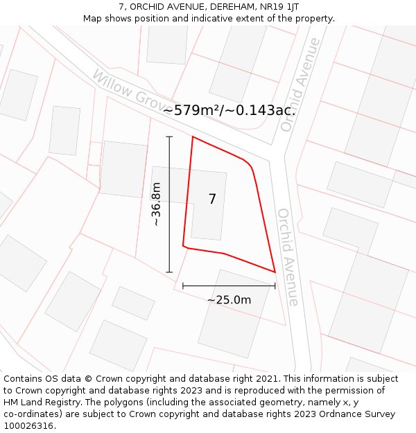 7, ORCHID AVENUE, DEREHAM, NR19 1JT: Plot and title map