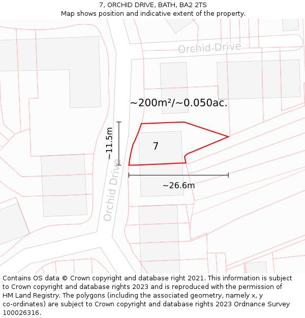 7, ORCHID DRIVE, BATH, BA2 2TS: Plot and title map
