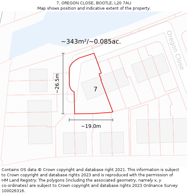 7, OREGON CLOSE, BOOTLE, L20 7AU: Plot and title map