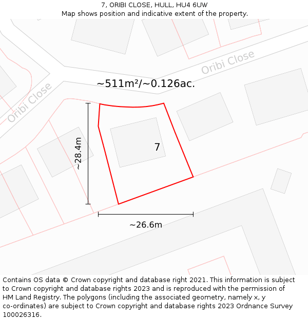 7, ORIBI CLOSE, HULL, HU4 6UW: Plot and title map