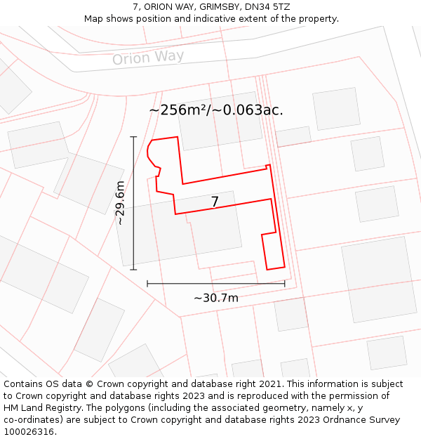 7, ORION WAY, GRIMSBY, DN34 5TZ: Plot and title map