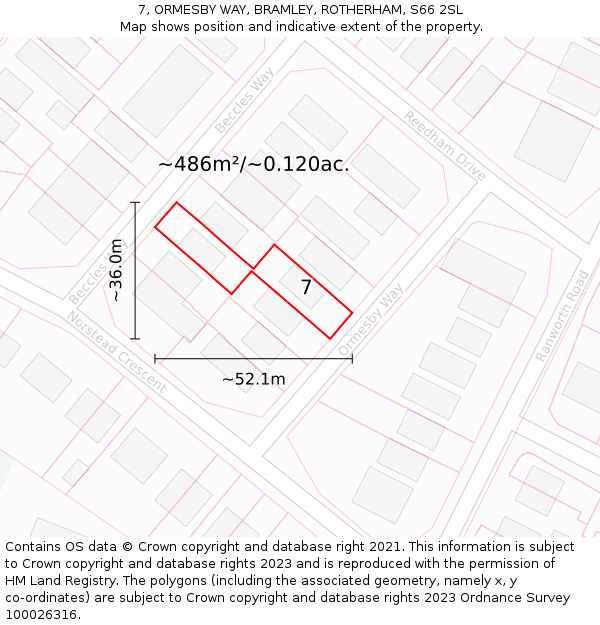 7, ORMESBY WAY, BRAMLEY, ROTHERHAM, S66 2SL: Plot and title map