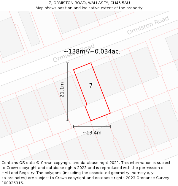 7, ORMISTON ROAD, WALLASEY, CH45 5AU: Plot and title map