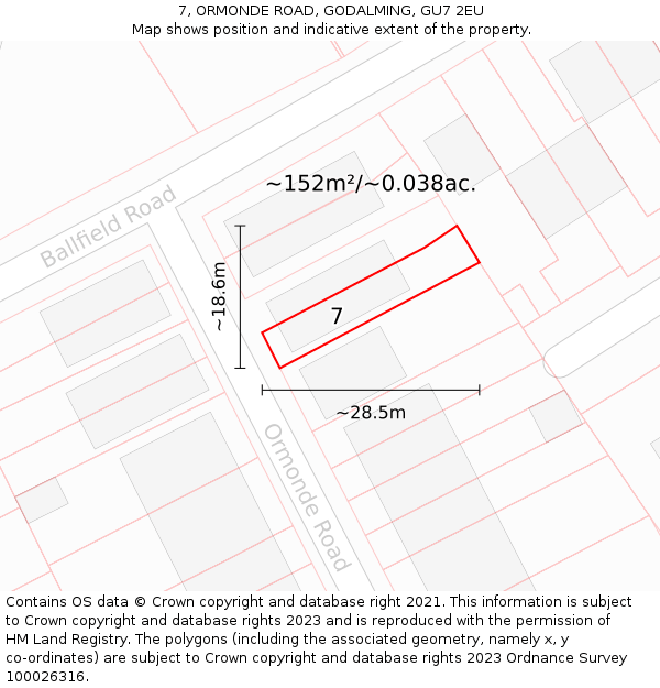 7, ORMONDE ROAD, GODALMING, GU7 2EU: Plot and title map