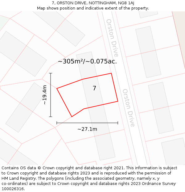 7, ORSTON DRIVE, NOTTINGHAM, NG8 1AJ: Plot and title map