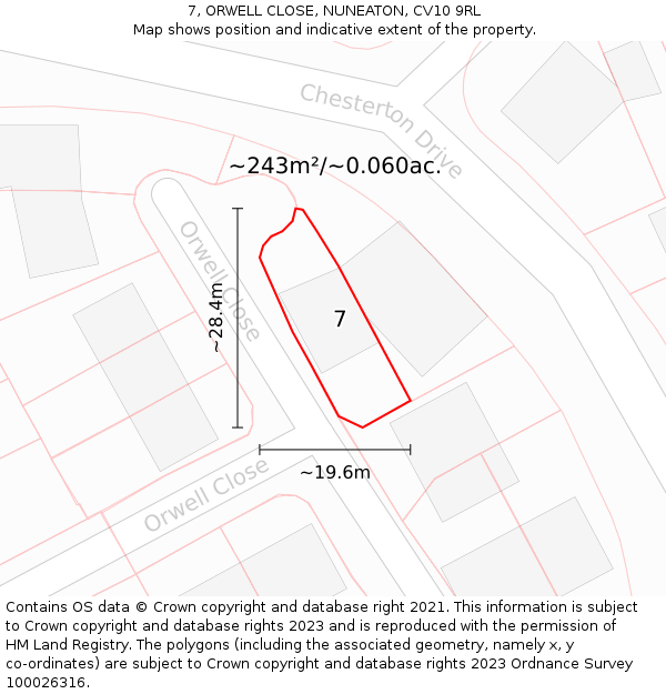 7, ORWELL CLOSE, NUNEATON, CV10 9RL: Plot and title map