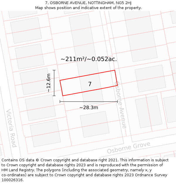 7, OSBORNE AVENUE, NOTTINGHAM, NG5 2HJ: Plot and title map