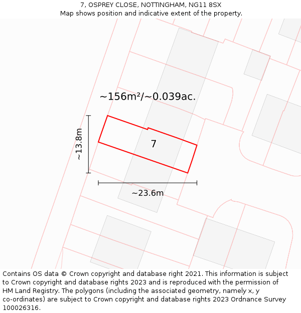 7, OSPREY CLOSE, NOTTINGHAM, NG11 8SX: Plot and title map