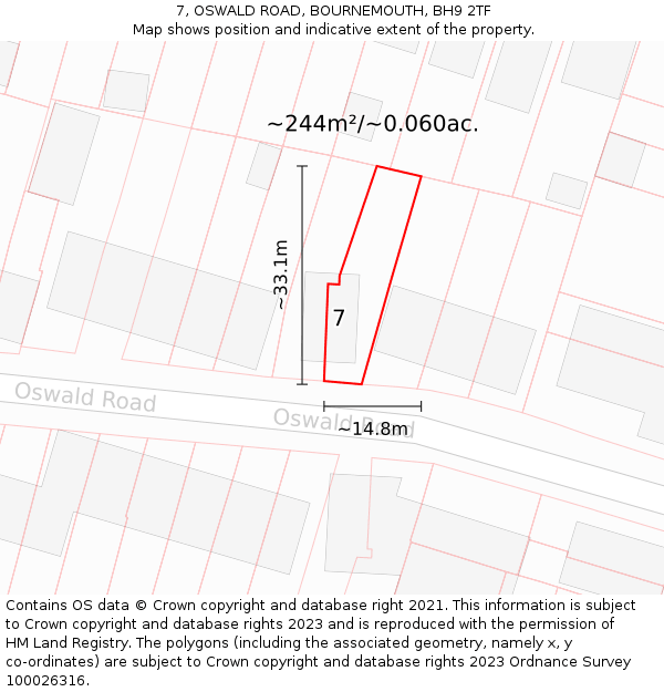 7, OSWALD ROAD, BOURNEMOUTH, BH9 2TF: Plot and title map