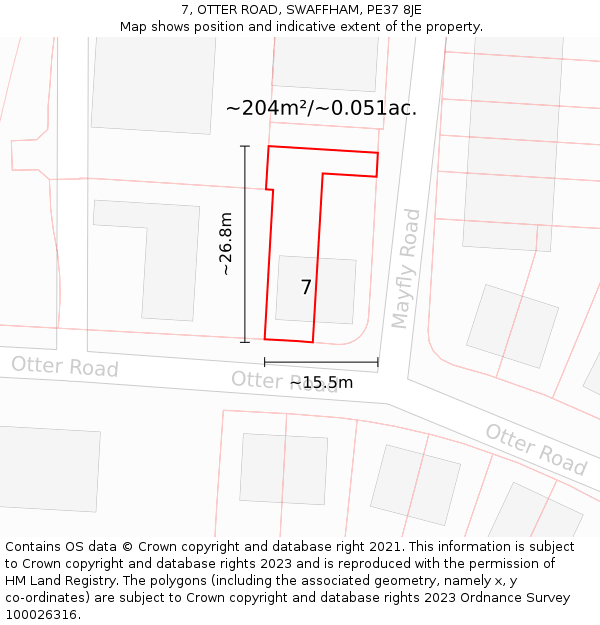 7, OTTER ROAD, SWAFFHAM, PE37 8JE: Plot and title map