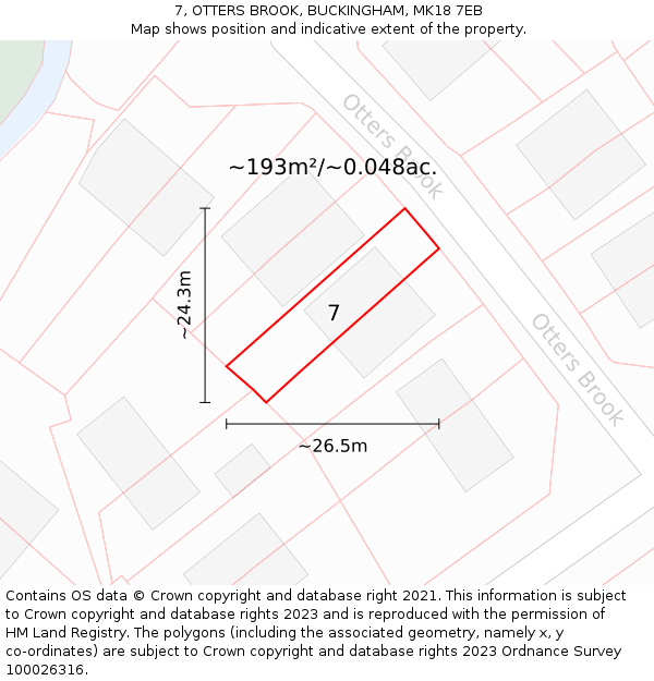 7, OTTERS BROOK, BUCKINGHAM, MK18 7EB: Plot and title map