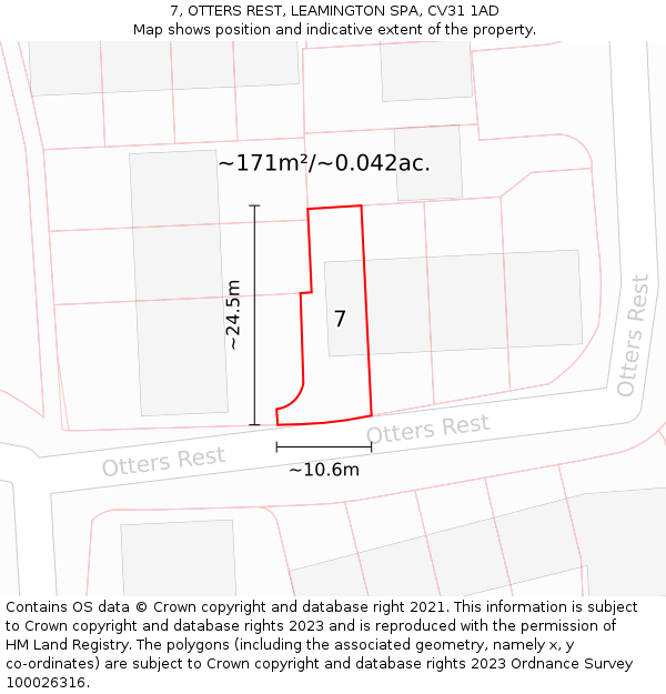 7, OTTERS REST, LEAMINGTON SPA, CV31 1AD: Plot and title map