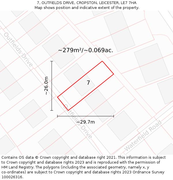 7, OUTFIELDS DRIVE, CROPSTON, LEICESTER, LE7 7HA: Plot and title map