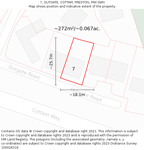 7, OUTGATE, COTTAM, PRESTON, PR4 0WN: Plot and title map