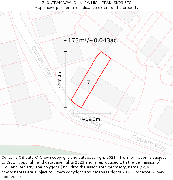 7, OUTRAM WAY, CHINLEY, HIGH PEAK, SK23 6EQ: Plot and title map