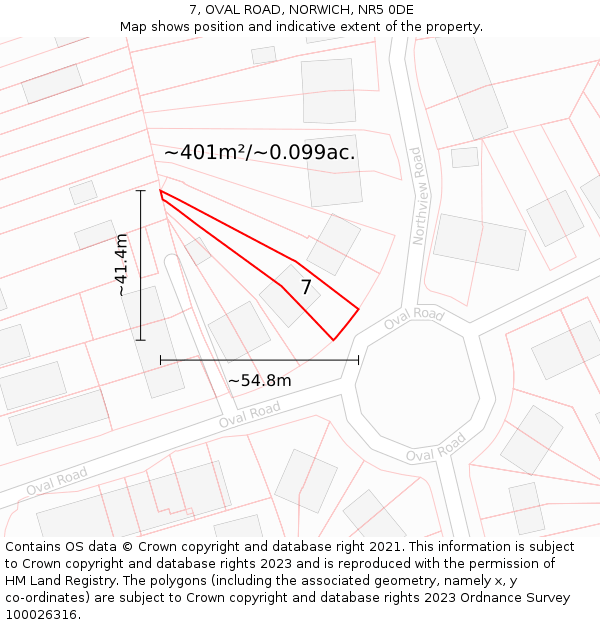7, OVAL ROAD, NORWICH, NR5 0DE: Plot and title map