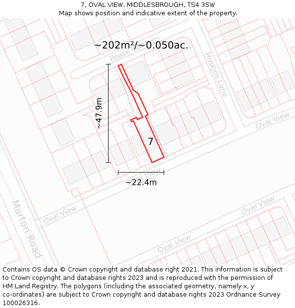 7, OVAL VIEW, MIDDLESBROUGH, TS4 3SW: Plot and title map