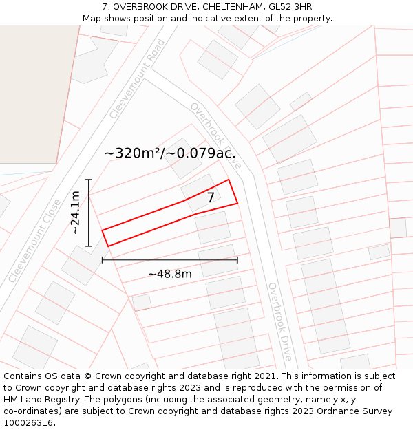 7, OVERBROOK DRIVE, CHELTENHAM, GL52 3HR: Plot and title map