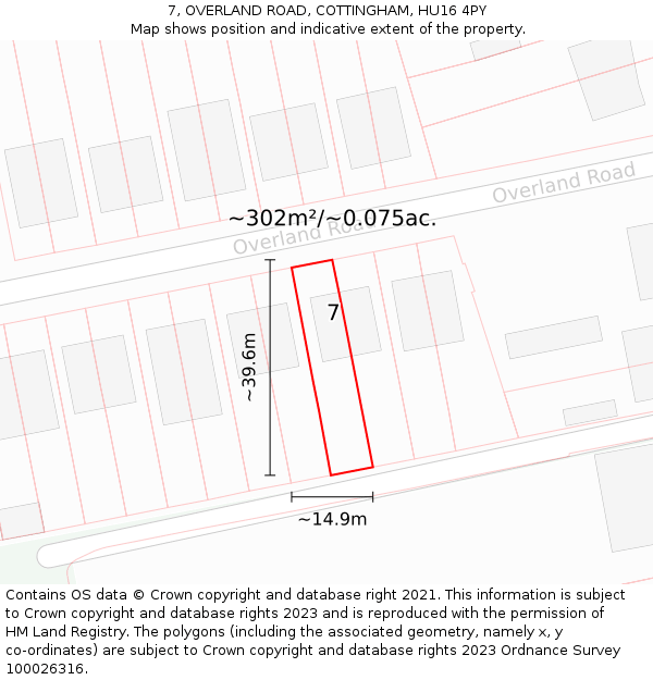 7, OVERLAND ROAD, COTTINGHAM, HU16 4PY: Plot and title map