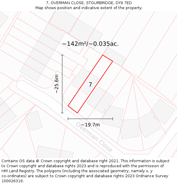 7, OVERMAN CLOSE, STOURBRIDGE, DY9 7ED: Plot and title map