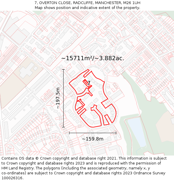7, OVERTON CLOSE, RADCLIFFE, MANCHESTER, M26 1UH: Plot and title map
